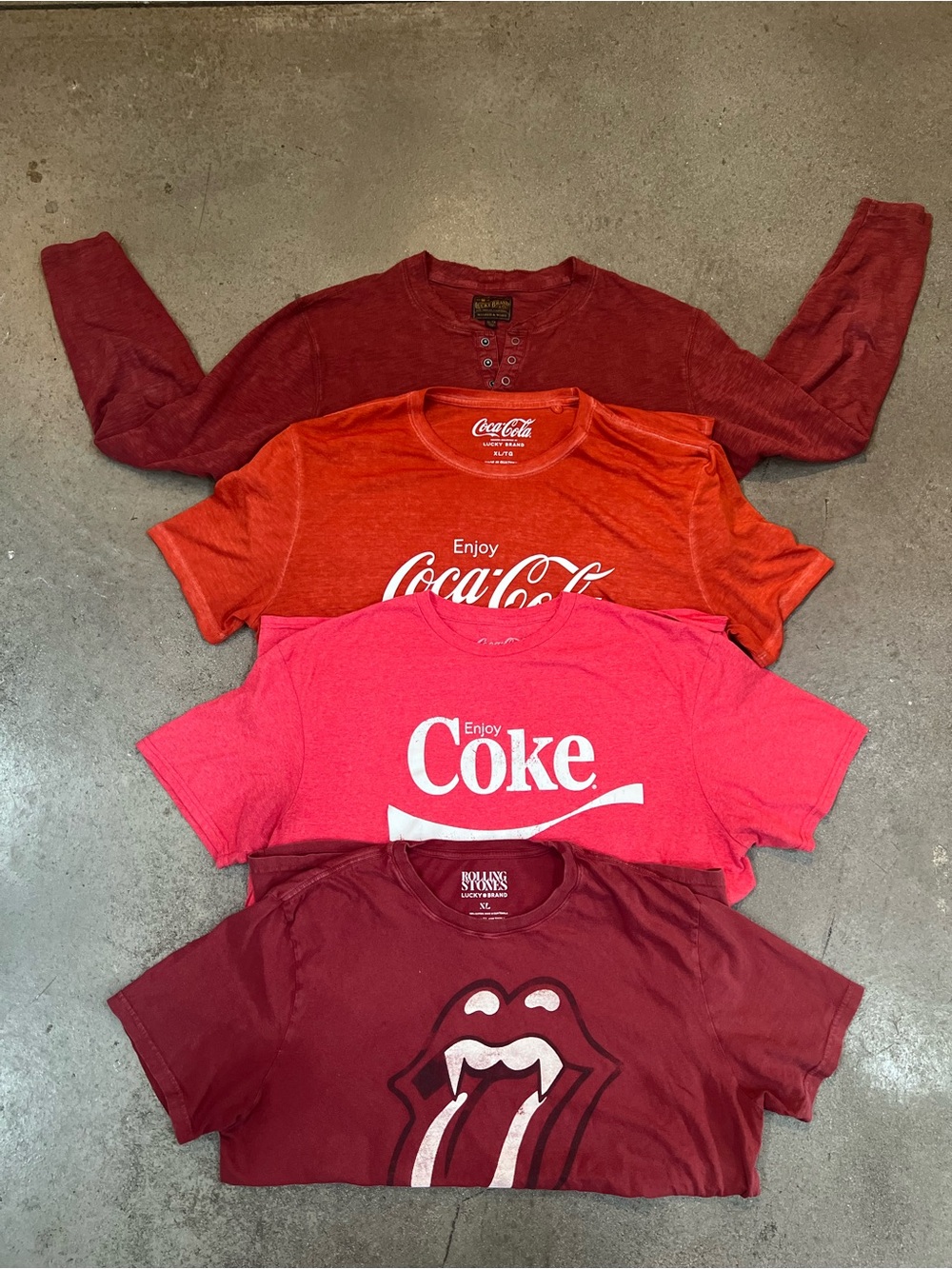 Lucky Brand Red and Orange Men's Long Sleeve and Short Sleeve Graphic Tees